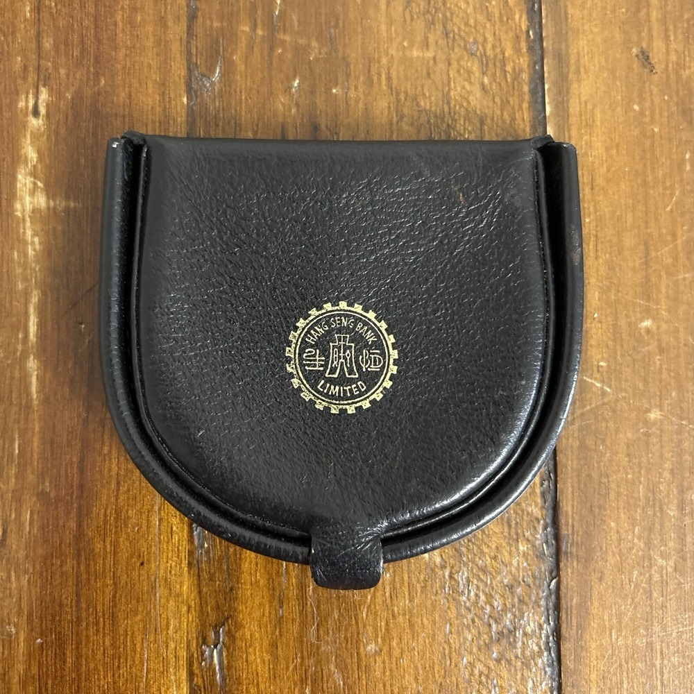 Vtg Hang Seng Bank Limited Leather Coin Purse Hong Kong Promotional Change Pouch
